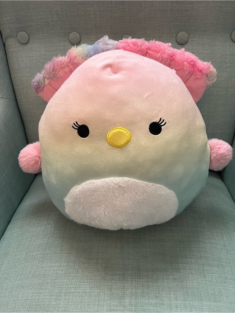 Large Pink Chicken Plush Stuffed Animal Pastel Rainbow Fuzzy Soft Squishy Toy